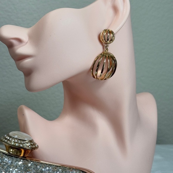 Gold Spherical Drop Earrings - Picture 8 of 8